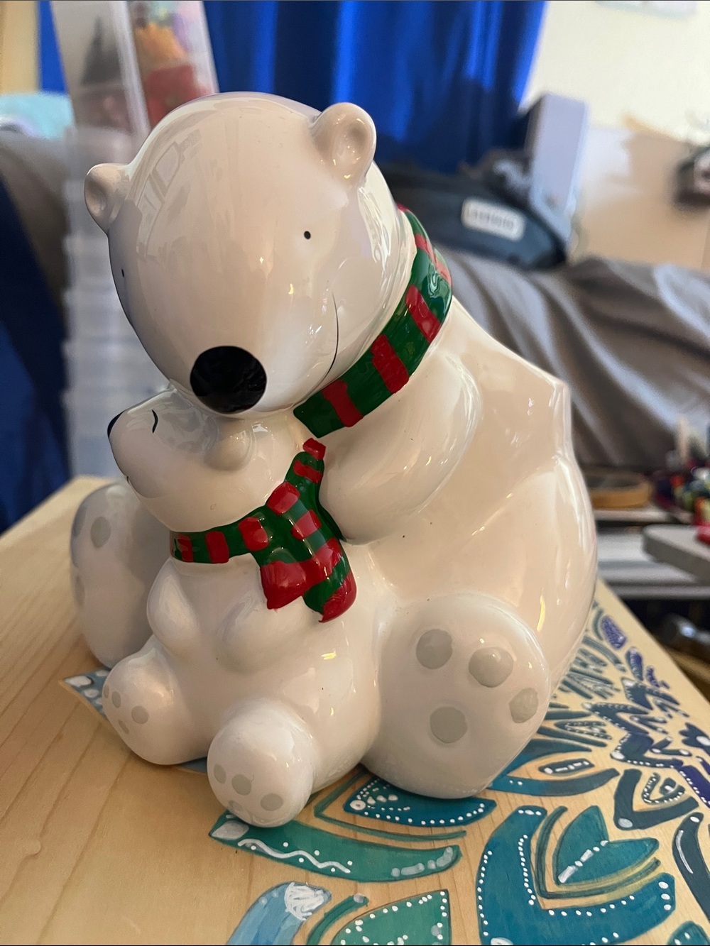 Ceramic White Polar Bear Duo with Red & Green Scarves - Holiday Decor